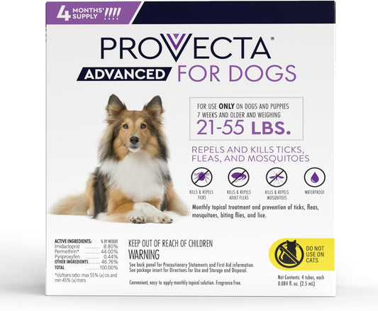 Provecta® Advanced for Large Dogs (21–55 lbs) Flea and Tick Topical Treatment, 4-Month Supply