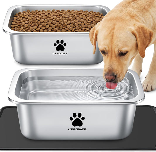 URPOWER 2 Pack 1.25 Gallon Large Dog Water Bowl, Thickened Stainless Steel Dog Water & Food Bowls with Non-Slip Mat, Spill-Proof Metal Pet Bowl Set for Medium, Large, X-Large Dogs, Indoor/Outdoor Use
