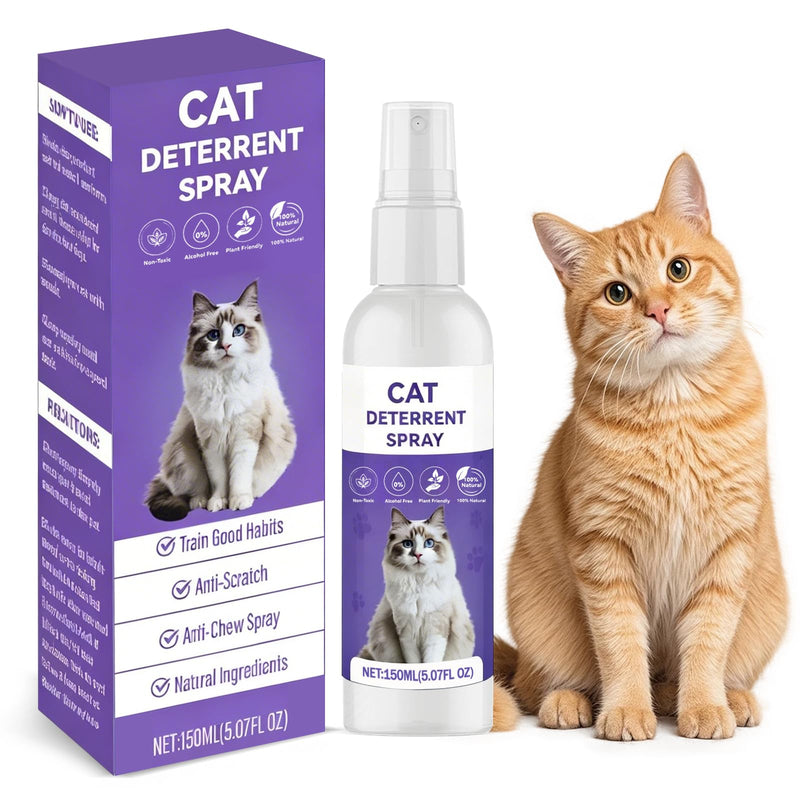 Bitter Apple Spray for Cats, Cat Deterrent Spray for Scratching & Chewing, Natural Bitter No Chew Training for Cats & Dogs, Cat Repellent for Furniture, Indoor Outdoor Anti Scratch Solution, 150ml