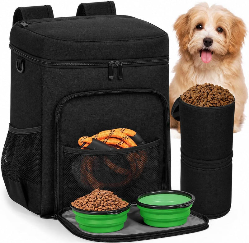ANILD Dog Travel Bag Backpack, Flight-Ready TSA-Approved Dog Travel Bag with 2 Leak-Proof Food Canisters, 2 Foldable Sil