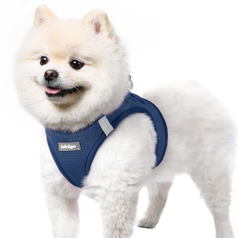 rabbitgoo Small Dog Harness, Step-in Soft Mesh Puppy Vest with Safety Buckle, Breathable Reflective Pet Harness for Small Sized Dogs, Navy Blue S