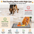 Dog Food Mat - Silicone Dog Mat for Food and Water - 36" x 24" Large Pet Feeding Mats with Residue Collection Pocket - Waterproof Dog Cat Bowl Mat with High Edges to Prevent Water Food Spills (Gray)