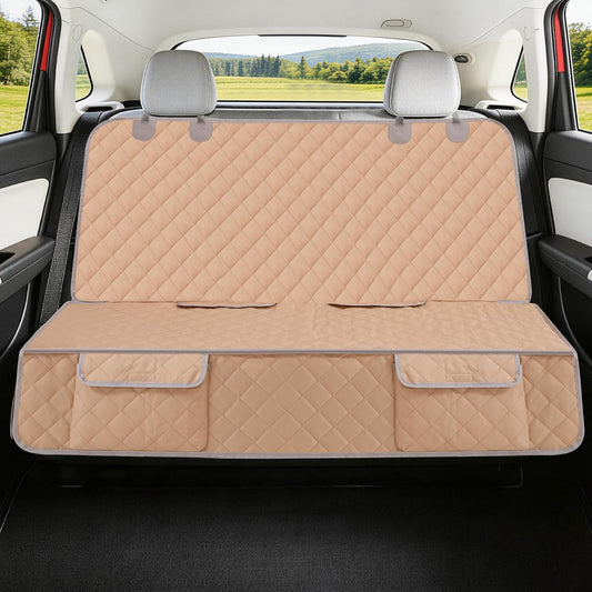 Bark Lover Dog Car Seat Cover for Back Seat Waterproof Backseat Protector, Nonslip Rear Seat Cover for Kids,Universal Size Fits Cars Trucks SUVs (Beige)