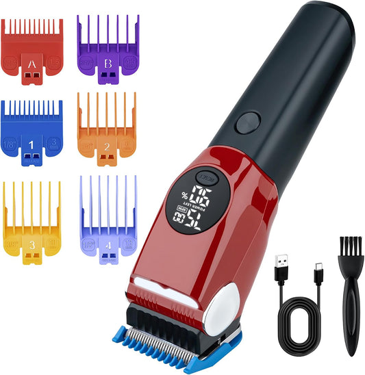 Mcbazel Dog Clippers Grooming Kit, Low Noise Rechargeable Cordless Adjustable Pet Hair Shaver Trimmers Set for Dogs, Cats and Other Pets [Red]