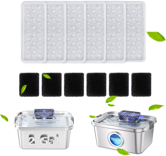 PETIMI Accessories Set (Replacement Filter & Water Pump Sponge) for Pet Water Fountain- 6 pcs Packed Filters & 6 pcs Pac