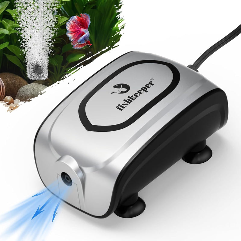 fishkeeper Quiet Aquarium Air Pump, 3W 5W Dual Outlet, Adjustable Bubbler