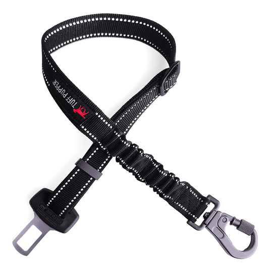 Tuff Pupper Dog Seat Belt | Adjustable Length Dog Seatbelt Restraint | Tangle-Free Locking Carabiner | Shock-Absorbing Bungee | Reflective Stitching for Visibility | Universal Fit for Cars & Trucks