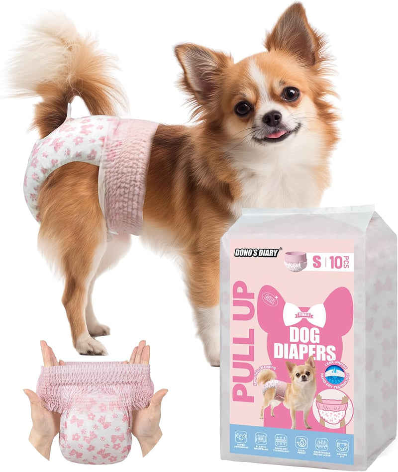 Dono Disposable Pull It Up Female Dog Diapers, 360° Stretchy Waist Puppy Diapers, Super-Absorbent Doggie Diapers with Ra
