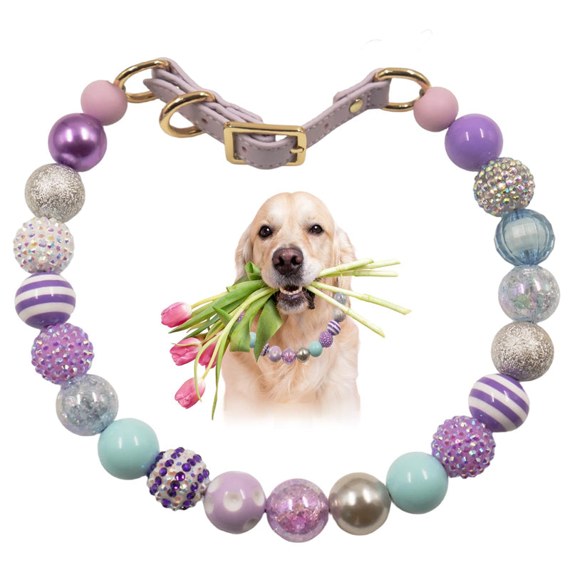 Dog Necklace,20mm Colorful Beads Necklace with Adjustable Belt Buckle,Dog Friendship Necklace Suitable for Daily Wear by Medium Large Pet and Festival-Themed Photos
