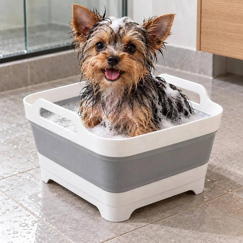 9L Small Puppy Kitten Bath Tub: 12IN Collapsible Tiny Dog Cat Shower Tub