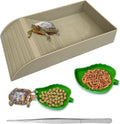 NGORAY Tortoise Feeding Dish with Ramp and Basking-Platform - Leaf Tortoise Water Food Bowls, Reptile Water Dish Amphibi