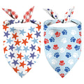 Patriotic Dog Bandanas, Reversible Dual-Layer 2 Pack, USA Stars Independence Day Square Dog Kerchief 4th of July Pet Scarfs(03)