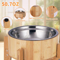 Elevated Dog Bowls for Large Dogs Feeder Two Bowls with a Stainless Steel and Bamboo Dishes，Raised Dog Bowl Stand with N