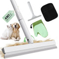 Carpet Rake for Pet Hair Removal Tool - 4 in 1 Pet Hair Remover Kit for Dog Cat Fur Remover, Contain 60" Adjustable Rubber Broom, Glove, Magic Brush and Scraper for Furniture,Short Pile Carpets, Mats