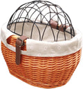Bike Pet Basket, Wicker Bike Basket for Small Dogs Cats Pet Carrier Front Basket with Wire Mesh Cover and Lid, Wicker Bi