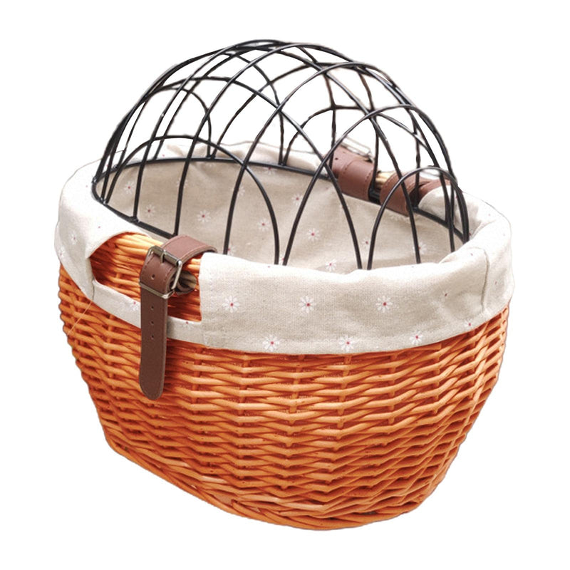Hosuho Wicker Bike Basket for Small Dogs Cats Pet Carrier Front Basket with Wire Mesh Cover, 30*25cm