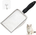 Stainless Steel Metal Cat Litter Scoop with 3.8mm Mesh, Sticky Hang Hook