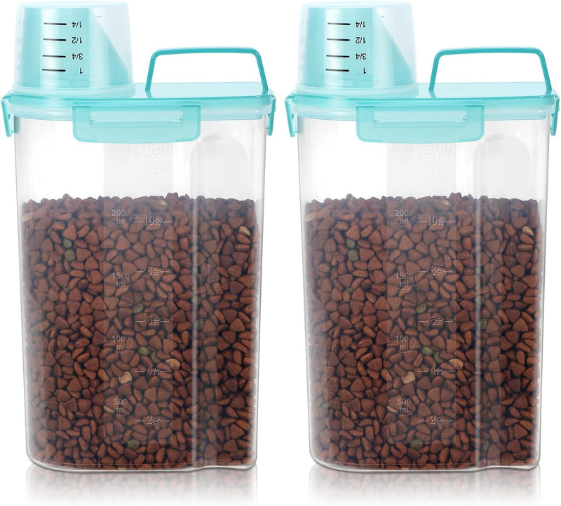 3-5Lbs Airtight Small Dog Cat Pet Food Storage Container (Clear Blue 2Pack)