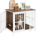 HOOBRO Heavy Duty Dog Crate Furniture, 31.5" Wooden Indoor Kennel with 3 Doors, Chew Resistant Metal Cage for Small and Medium Breeds, Dog Crate Side Table, White and Walnut