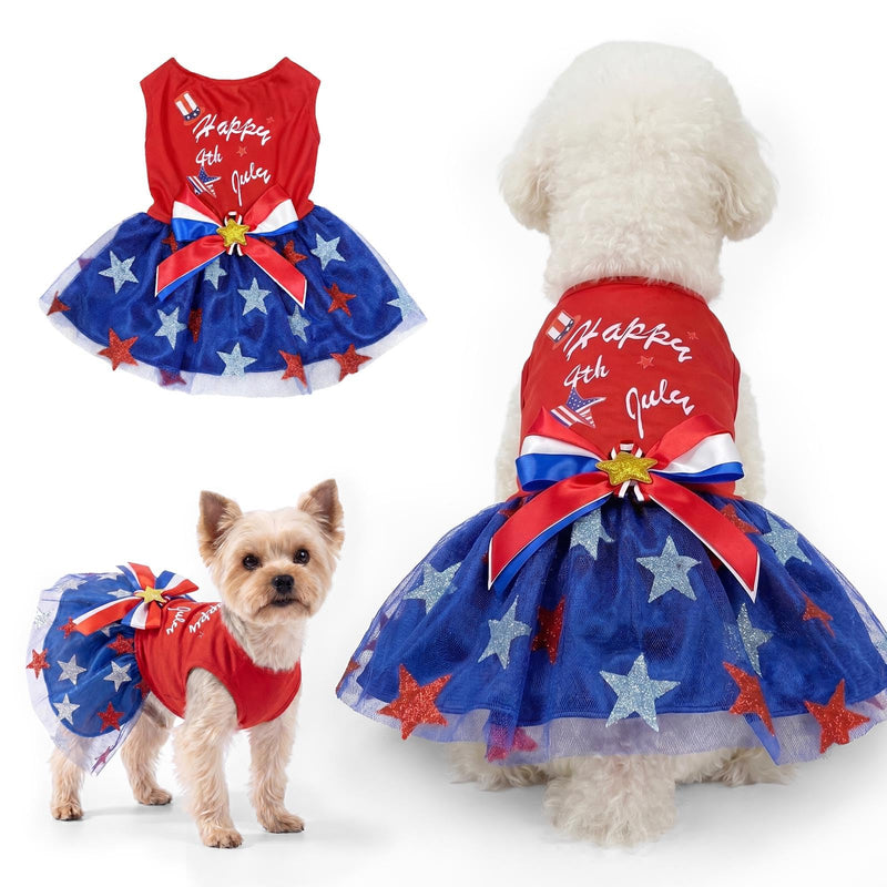 Habbiful 4th of July Dog Outfit, Red Patriotic Dogs Shirt with Star Tutu Skirt, Dog Fourth of July Outfit Pet Doggie Summer Apparel Clothes for Small Dogs Boy Girl, M