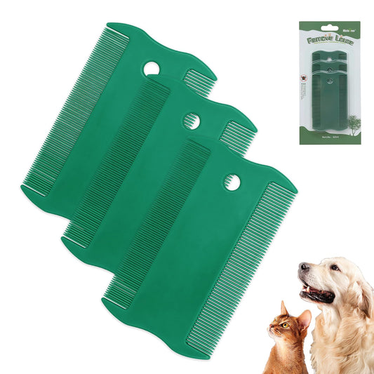 Histotree Green Pet Double-Sided Flea Comb Set 3 Pack Dog Lice&Tick Comb Cat Fine&Wide Tooth Comb for Dogs and Cats Remove Loose Hair Dirt Fleas