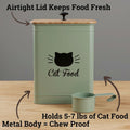 Metal Cat Food Container with Scoop 5-7 lb (25 Cup), w/ Airtight Bamboo Lid