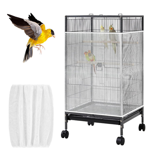 Hpmjz White Bird Cage Seed Catcher Adjustable Soft Birdcage Cover Reusable Nylon Mesh Birdcage Net Lightweight Skirt Seed Guard for Parrot Cage Stop Scatter Breathable Round Square Canary