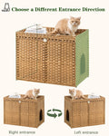 SETVSON Cat Litter Box Enclosure Furniture, Handwoven Rattan Hidden Litter Box with Mat, Large Space Cat House with 2 S-Shaped Hooks 30.3 x 18.3 x 24.4 Inches, Indoor for Living Room Apartment Natural