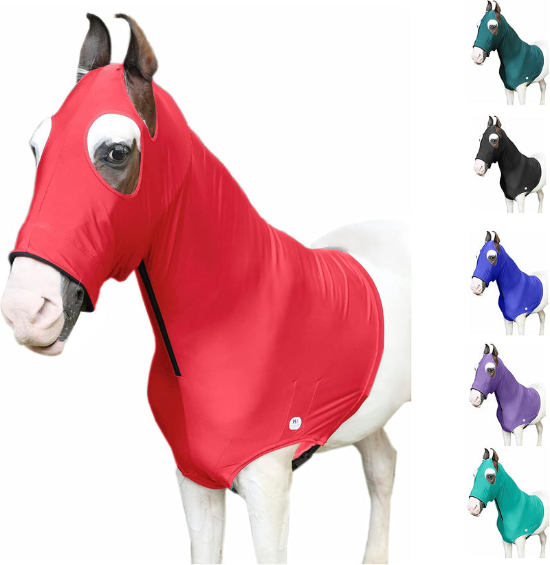 Majestic Ally Stretch Spandex Horse Hood with Zipper for Horses - 100% Heavy Spandex Pet Apparel