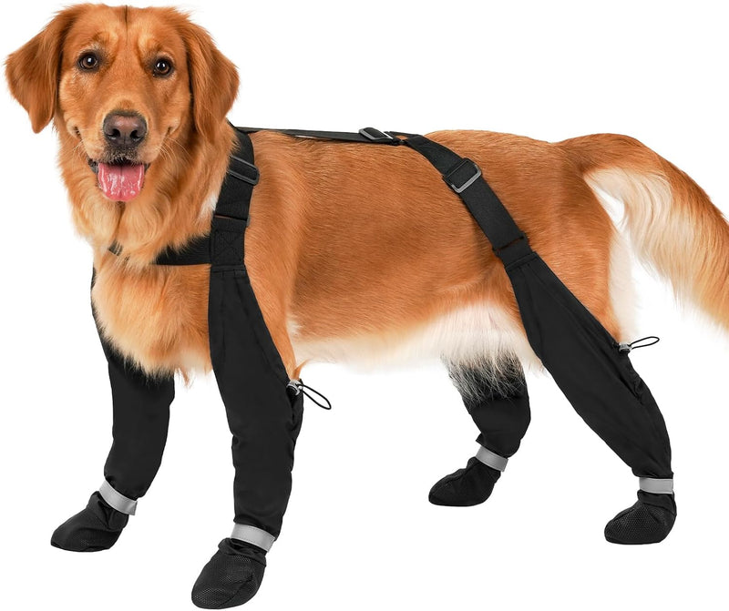 LUCKYPAW Dog Suspender Boots for Large Dogs Waterproof Dog Boots Anti Lost