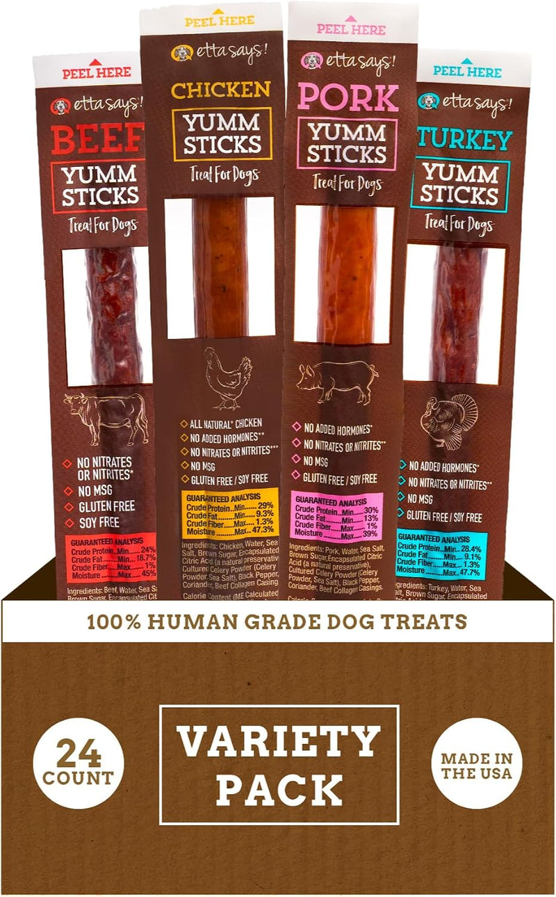 etta says! Yumm Sticks, Human-Grade Dog Jerky Treats Variety Pack, 24 Count