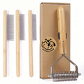 Juyoolumin Bamboo Pet Grooming Kit for Medium to Long Haired Cats & Dogs, 4-in-1 Dematting Comb Set with Undercoat Rake, Detangling & Deshedding Tools, Fine/Wide Tooth Combs for Indoor Pets