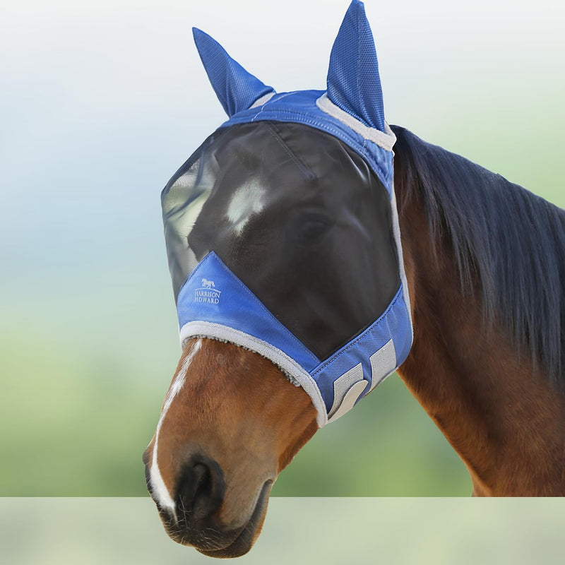 Harrison Howard CareMaster Pro Luminous Horse Fly Mask Large Eye Space Standard with Ears UV Protection for Horse Royal 