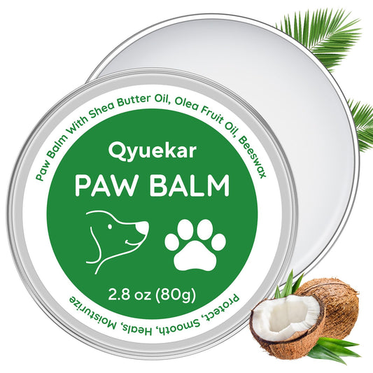 QYuekar Lick-Safe Dog Paw & Nose Balm, Dog Paw Wax Protector with Coconut Oil, Moisturizer Soother Dry Cracked Snout & Pads, All-Natural Nose Butter & Cream for Horse Hoof, Cat Petts Care, 2.8oz/80g