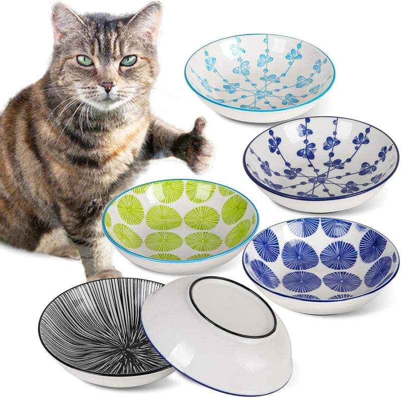 Ceramic Cat Food Bowls, 6 Pack 5.7-In Non-Slip Cat Dishes For Food, Water