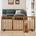 Mino Kesper Freestanding Pet Gate Foldable Dog Gate (55 inches Wide) Walnut Bamboo Dog Gates for Stairs Doorways House (2 Support Feet Included)