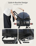 OJCME 3 in 1 Pet Carrier Stroller with Detachable Carrier, Foldable Dog & Cat Stroller for Small/Medium Dogs up to 33 lbs, Large Storage Bag, Full Window Mesh, One-Touch Dual Brake, Car Seat