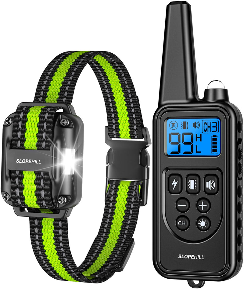 SLOPEHILL Dog Training Collar with Remote, 4200FT Electric Shock Collar,Waterproof E-Collar with Beep, Vibration, Shock, Flash Light and No Shock Mode, Fit for 8-140lbs Small Medium Large Dogs (Green)
