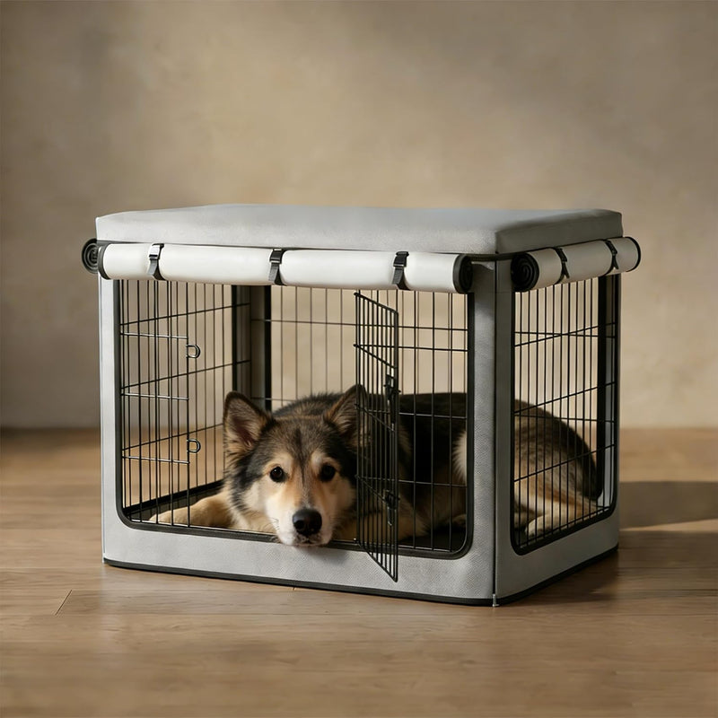 Dog Crate Cover, Heavy Duty 1680D Waterproof Oxford Cloth with Breathable Mesh & Detachable Sunshade, Universal Fit for 