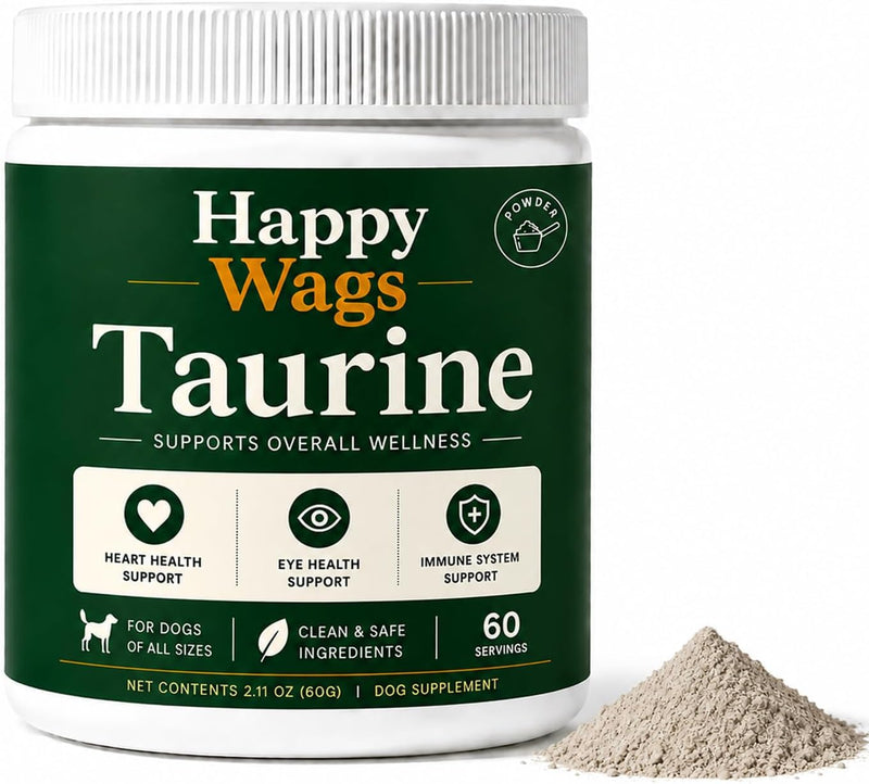 for Dogs in a Tube, Happy Wags Taurine Powder Supplement, Pure Taurine Amino Acid for Dogs Heart, Eye & Immune Support, 