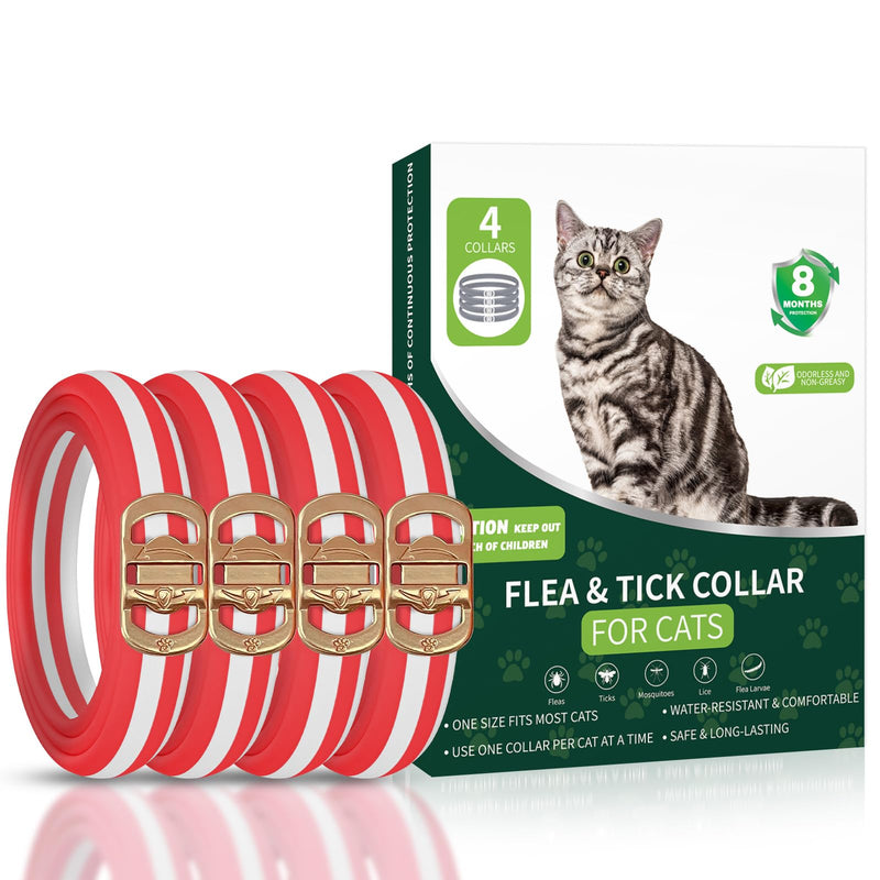 Flea Collar for Cats, 4 Pack Flea and Tick Prevention for Cats, 32 Months Cat Flea Treatment, Adjustable Cat Flea Collars, Waterproof Cat Flea and Tick Treatment Collar, Flea Treatment for Cat