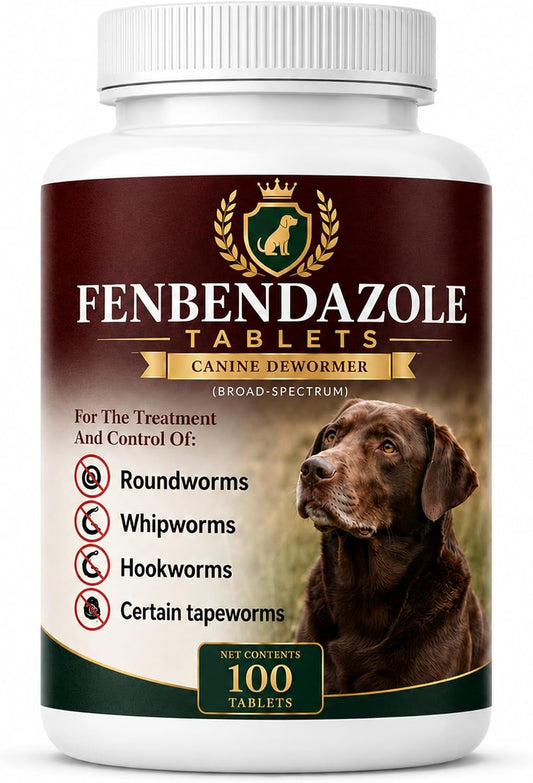 Canine Dewormer for Dogs, 100 mg Oral Fenbendazole Tablets for Roundworms, Hookworms, Whipworms,Tapeworms, 100 Count