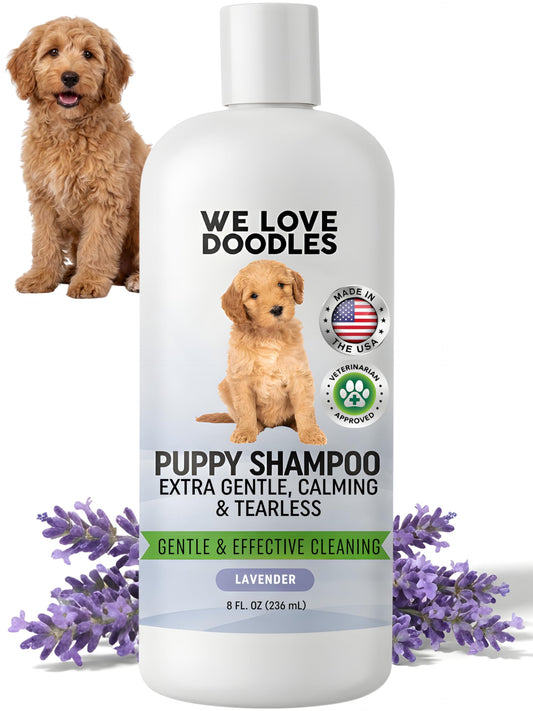 Puppy Shampoo & Conditioner | Made in USA | Tear Free | Best Shampoo for Puppies | Sensitive & Itchy Skin Wash | Oatmeal Bathing | Tearless, Lavender, 8oz [We Love Doodles]