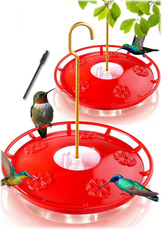 eWonLife Hummingbird Feeders for Outdoors, 2 Pack 16 oz Leak-Proof Dish-Style Humming Bird Feeder with Built-in Ant Moat, 5 Bee Proof Feeding Ports, Easy Clean, BPA Free Plastic, Hanging Garden Decor