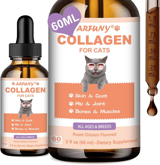 Collagen for Cats - Grass Fed Cat Collagen Drops - Cat Joint Supplement - Skin & Coat, Digestive & Immune Support - Senior Cat Supplement with MSM, Hyaluronic Acid, Biotin - Roast Chicken Flavor