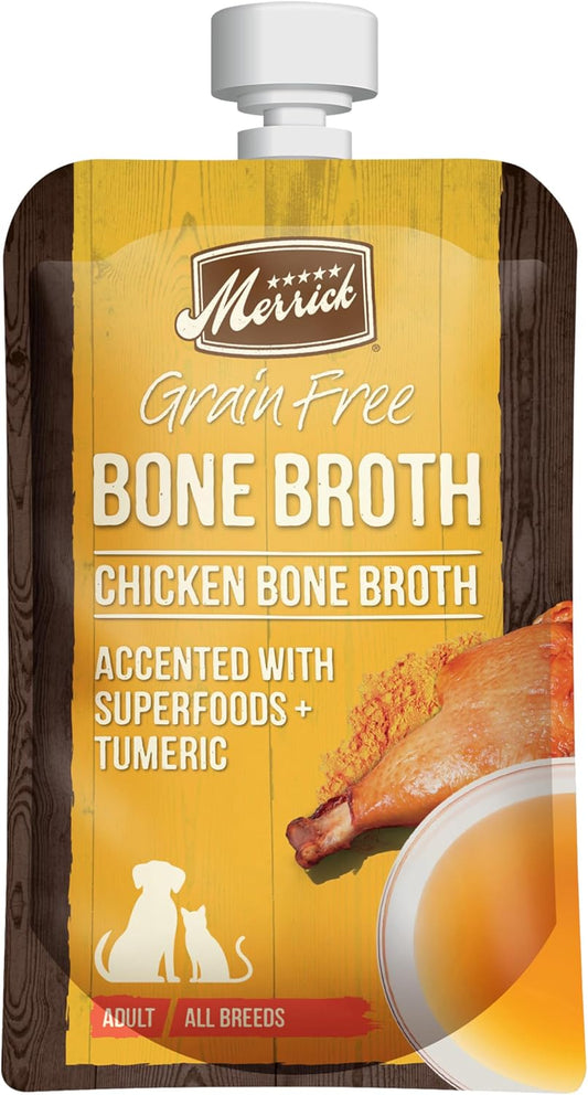 Merrick Grain Free Chicken Bone Broth Dog and Cat Food Topper, 7 oz Pouch
