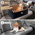 KEELUXE Car Seat for Large Size Dog, Booster Seat for Dogs Under 55 lbs or 2 Small Dogs, Soft Car Dog Bed Filling in Thick Memory Foam with 2 Safety Leashes and Storage Pocket (Brown/Black)