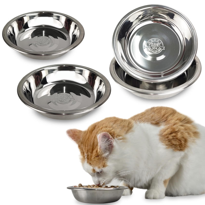4 Pcs Stainless Steel Cat Bowls, 5.5 Inch Whisker Friendly Shallow Cat Food Bowls, Small Metal Pet Dish for Kittens and Indoor Cats, Basic Replacement Plates for Elevated Feeder Stands,Dishwasher Safe