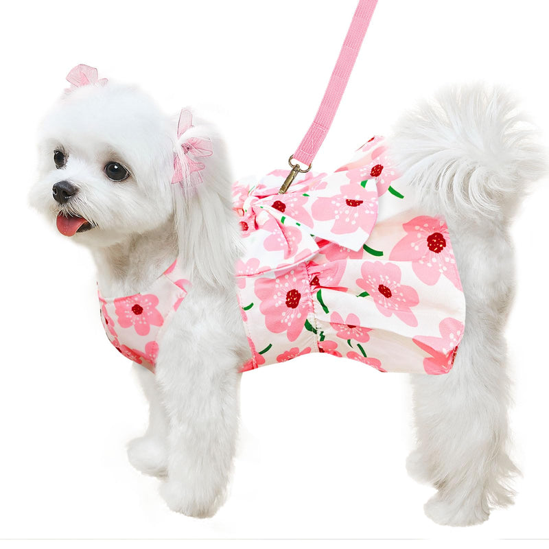ABRRLO Cute Dog Dress Small Dog Clothes for Girls Female Puppy Outfits Floral Pet Summer Clothes Bowknot Doggy Harness Dress Cat Princess Dresses for Holiday Birthday Party (Pink Floral, Medium)