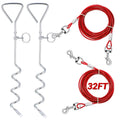 Amylove 2 Set Dog Tie Out Cable and Stake 32ft Leash Chain 16" Spiral Stake Heavy Duty Leash and Stakes for Outside Yard Camping Beach for Medium to Large Dogs up to 125 Lbs(Red)